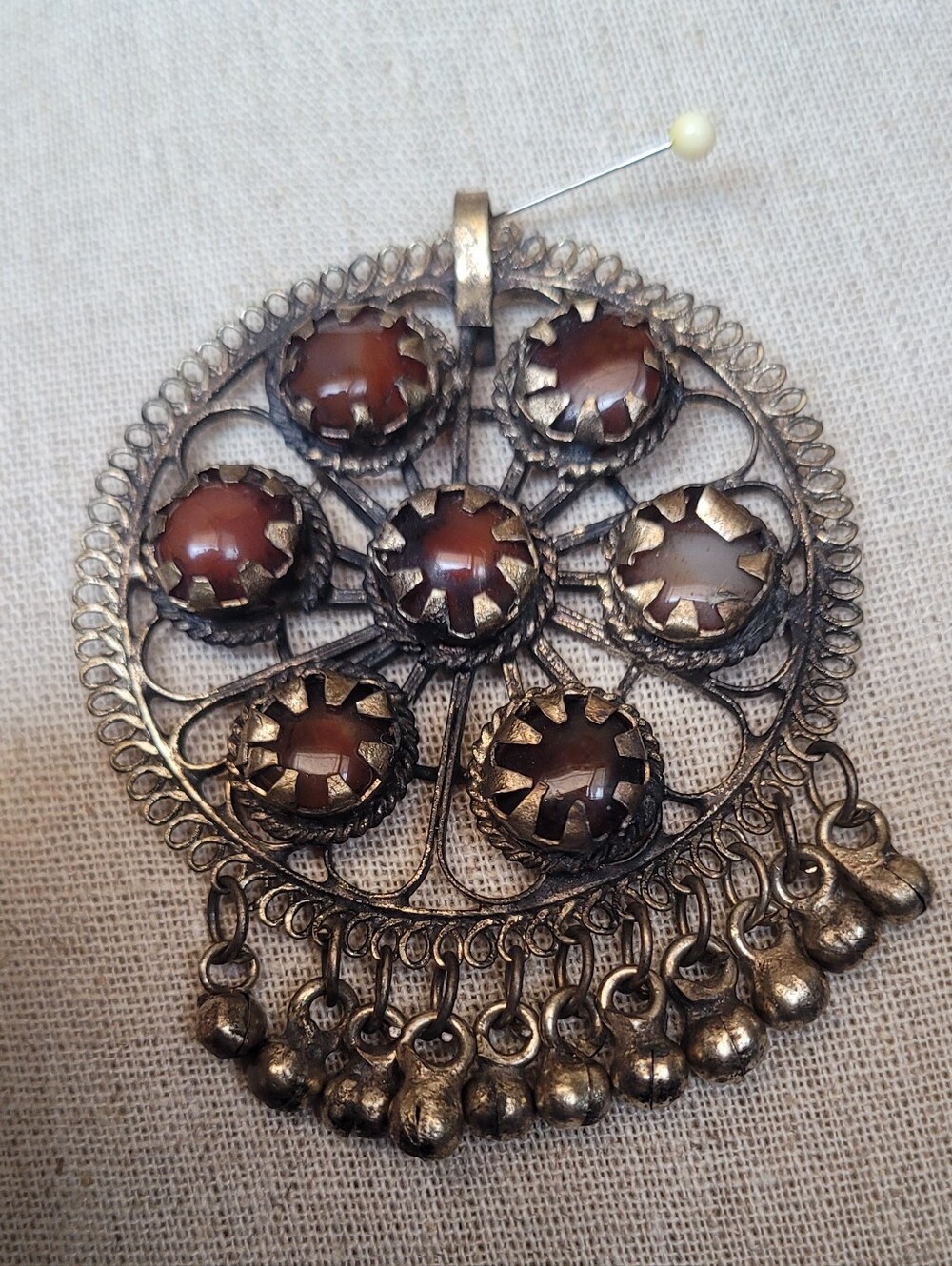 Vintage Filigree Pendant Necklace with Cabochons Agate - Picture 6 of 9